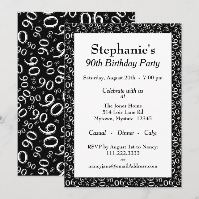 Invitation 90e anniversaire Random Number Motif noir/blanc (Devant / Derrière)