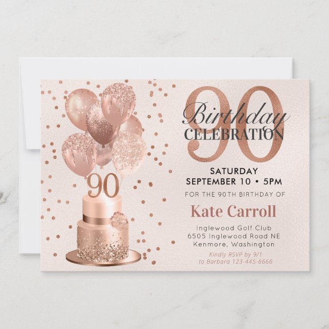 Invitation 90e anniversaire Rose Gold Cake (Devant)