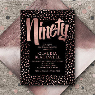 Invitation 90e anniversaire Rose Gold Confetti