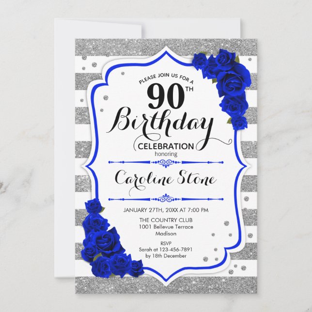 Invitation 90e anniversaire - Royal Blue Silver White Stripes (Devant)