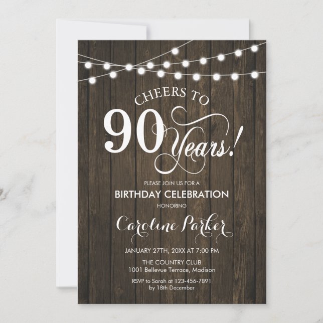 Invitation 90e anniversaire - Rustic Wood Motif (Devant)