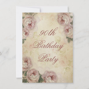 Invitation 90e anniversaire Shabby Chic Roses et dentelle