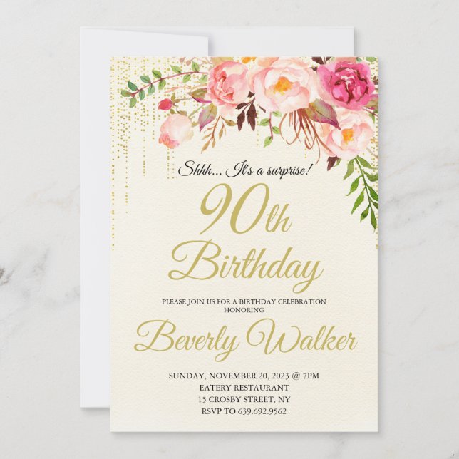 Invitation 90e anniversaire surprise femmes Anniversaire Invi (Devant)