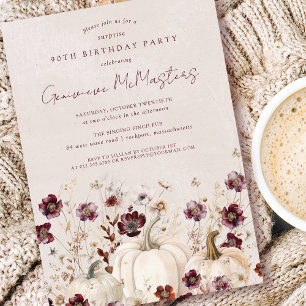 Invitation 90e anniversaire Surprise Party Citrouille Fleur s