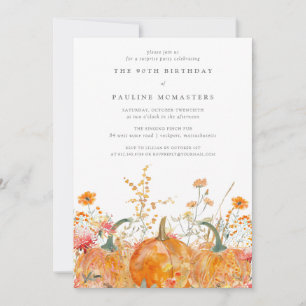 Invitation 90e anniversaire Surprise Party Citrouille Fleur s