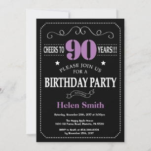 Invitation 90e Anniversaire Tableau Noir et Violet
