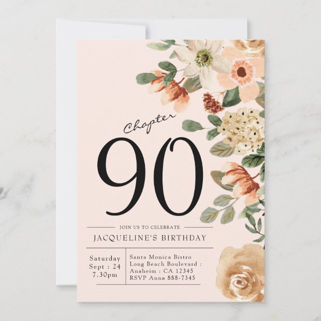 Invitation 90e anniversaire Vintage Floral (Devant)