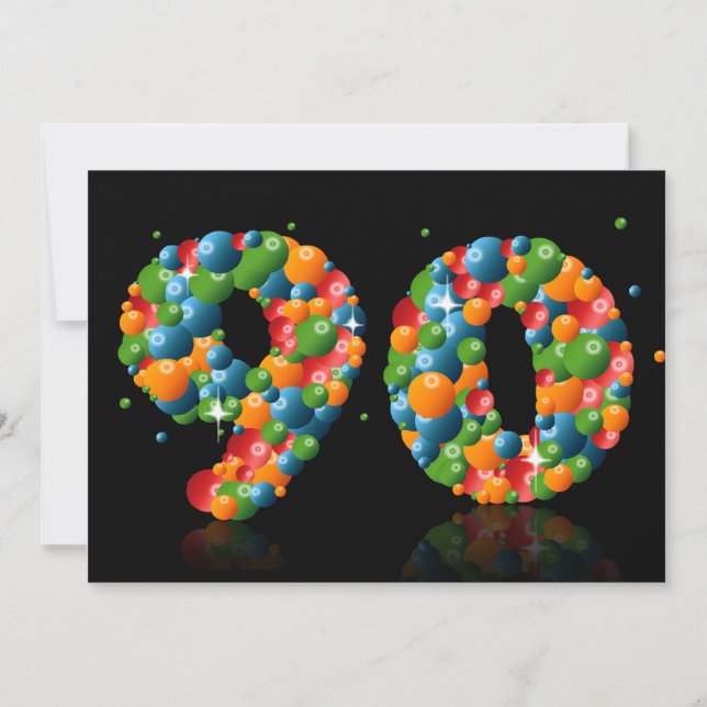Invitation 90e fête d'anniversaire, avec bulles et balles (Devant)