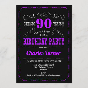 Invitation 90e fête d'anniversaire - Black Purple