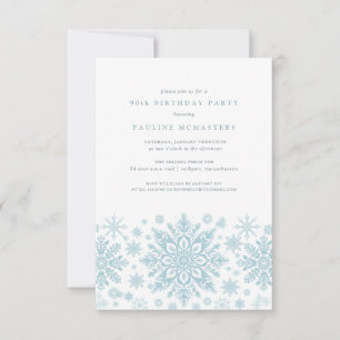 Invitation 90e fête d'anniversaire Blue White Snowflake hiver
