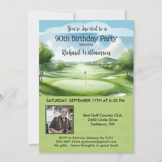 Invitation 90e Fête d'anniversaire Homme Photo Golf (Devant)