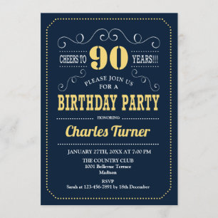 Invitation 90e fête d'anniversaire - Marine Gold