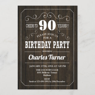 Invitation 90e fête d'anniversaire - Motif en bois Brown
