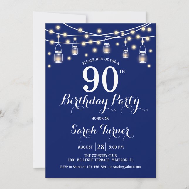 Invitation 90e fête d'anniversaire - Navy Blue (Devant)