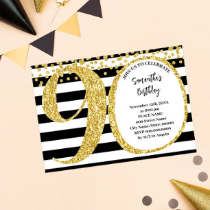 Invitation 90e Parties scintillant Black White et Gold modern