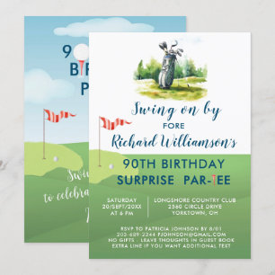 Invitation 90e Surprise Anniversaire Party Thème de golf masc