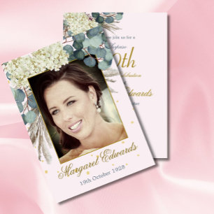 Invitation 90ème Floral Pink Gold Elegant Photo Anniversaire