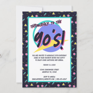 Invitation 90s Marine + CMYK Retro Motif de tapis géométrique