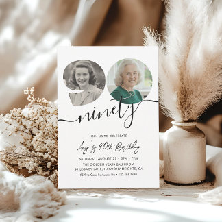 Invitation 90th Birthday Party Elegant 2 Photo Birthday