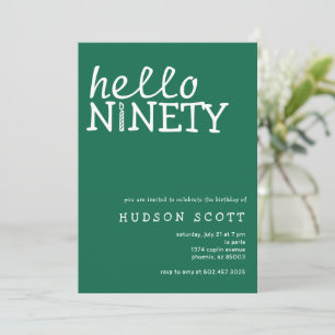 Invitation 90th Mens Anniversaire Fête Bonjour Ninety Green