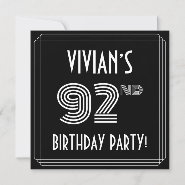 Invitation 92e fête d'anniversaire : Style Art Déco avec nom  (Devant)