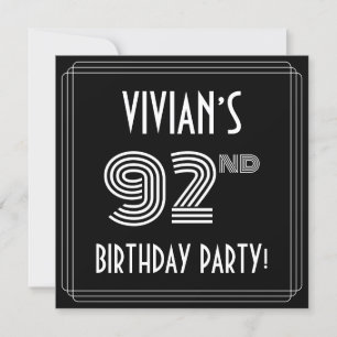 Invitation 92e fête d'anniversaire : Style Art Déco avec nom 