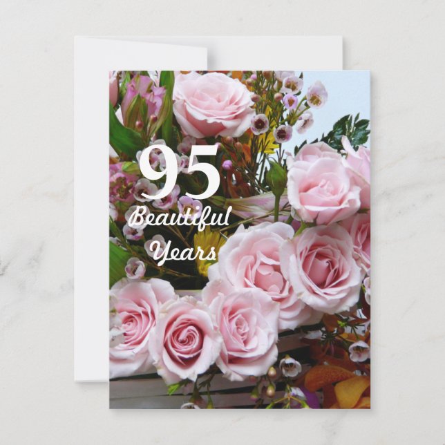 Invitation 95 belles années ! - Fête d'anniversaire/roses (Devant)