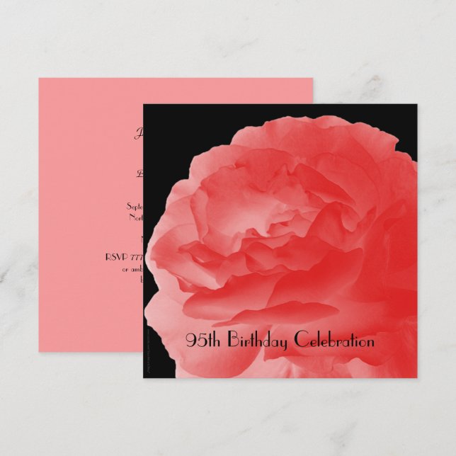 Invitation 95e anniversaire Coral Rose rose, Nom, Floral (Devant / Derrière)