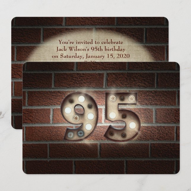 Invitation 95e anniversaire Fête-marquee lumières sur brique (Devant / Derrière)