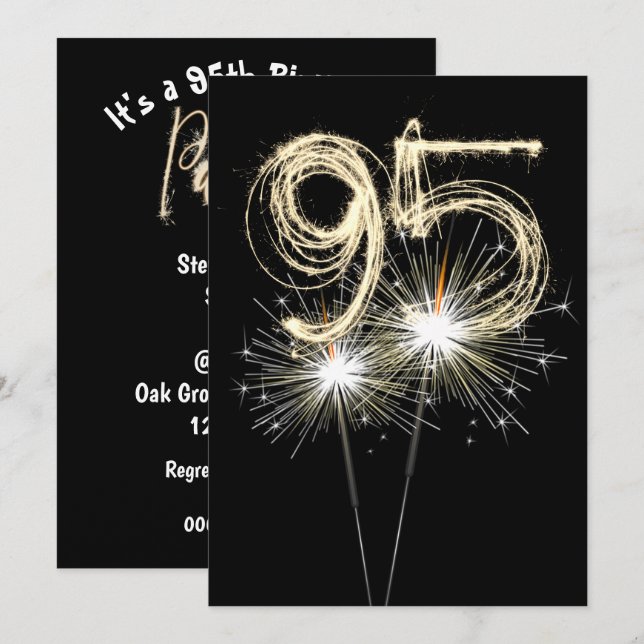 Invitation 95e anniversaire fête Sparkler (Devant / Derrière)
