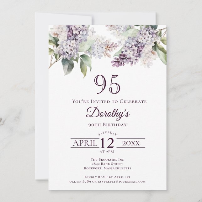 Invitation 95e anniversaire Purple Spring Fleur Lilac (Devant)