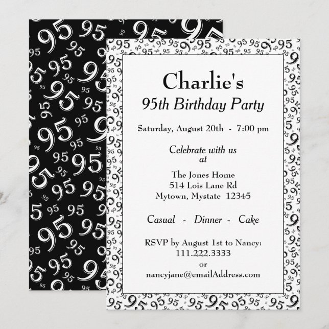 Invitation 95e anniversaire Random Number Motif noir/blanc (Devant / Derrière)