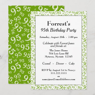Invitation 95e anniversaire Random Number Motif Vert/Blanc