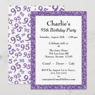 Invitation 95e anniversaire Random Number Motif violet/blanc