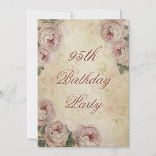 Invitation 95e anniversaire Shabby Chic Roses et dentelle (Devant)