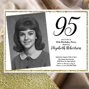 Invitation 95e Photo personnalisé blanc et or