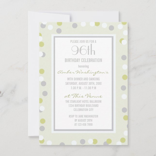 Invitation 96e Pois vert et gris et Chevron (Devant)
