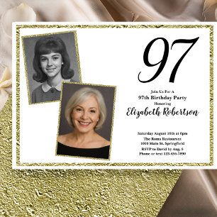 Invitation 97e photo personnalisée blanc et or 