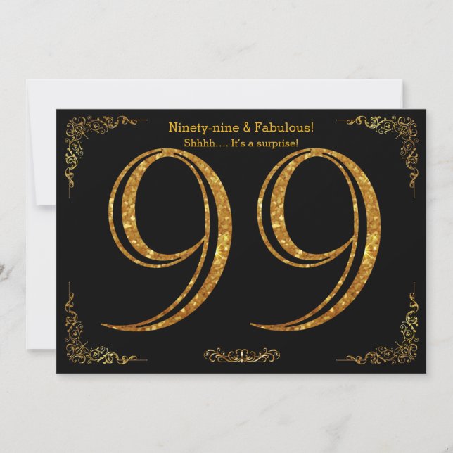Invitation 99e anniversaire, Grand Gatsby, glitte noire d'or (Devant)