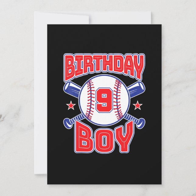 Invitation 9e Anniversaire Baseball Grand Nombre Neuf 9 Anniv (Devant)