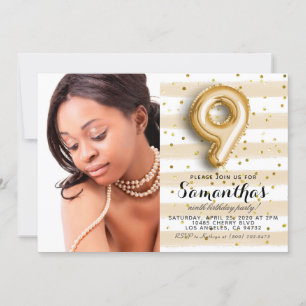 Invitation 9e anniversaire Confetti Portrait rayé