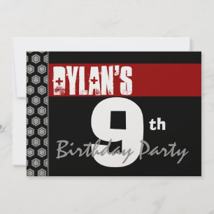 Invitation 9e anniversaire Moderne pour lui Rouge Blanc Noir 