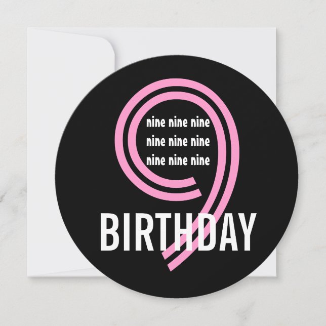 Invitation 9e fête d'anniversaire moderne rose et noir W689B2 (Devant)