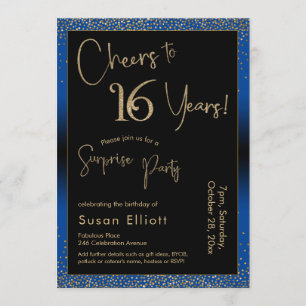 Invitation À 16 ans, fête d'anniversaire surprise, bleu