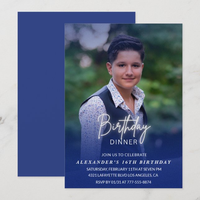 Invitation à 16e anniversaire Anniversaire Dîner P (Devant / Derrière)