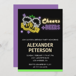 Invitation à 25e anniversaire Cheers Beer Men Neon