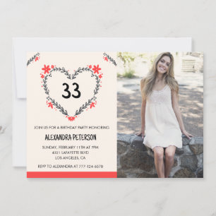 Invitation à 33e anniversaire Photo Floral Heart