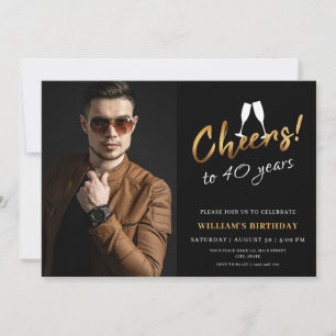 Invitation À 40 ans d'or noir pour adultes joyeux anniversair