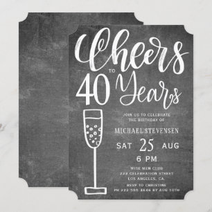 Invitation À 40 ans, fête d'anniversaire en noir et blanc