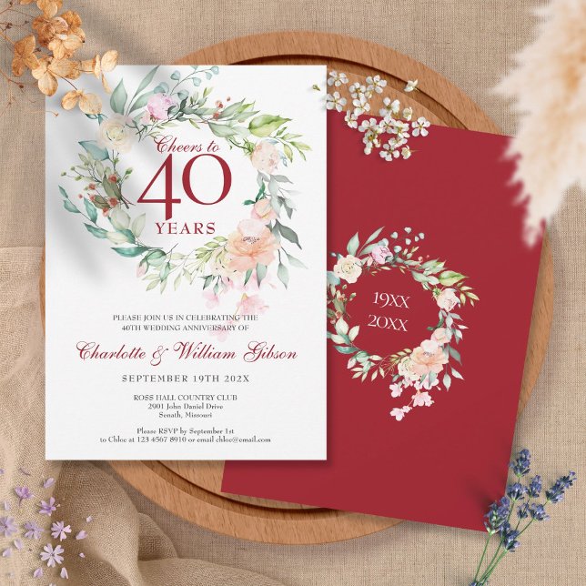 Invitation À 40 ans Joyeux 40e anniversaire de mariage Floral (Créateur téléchargé)